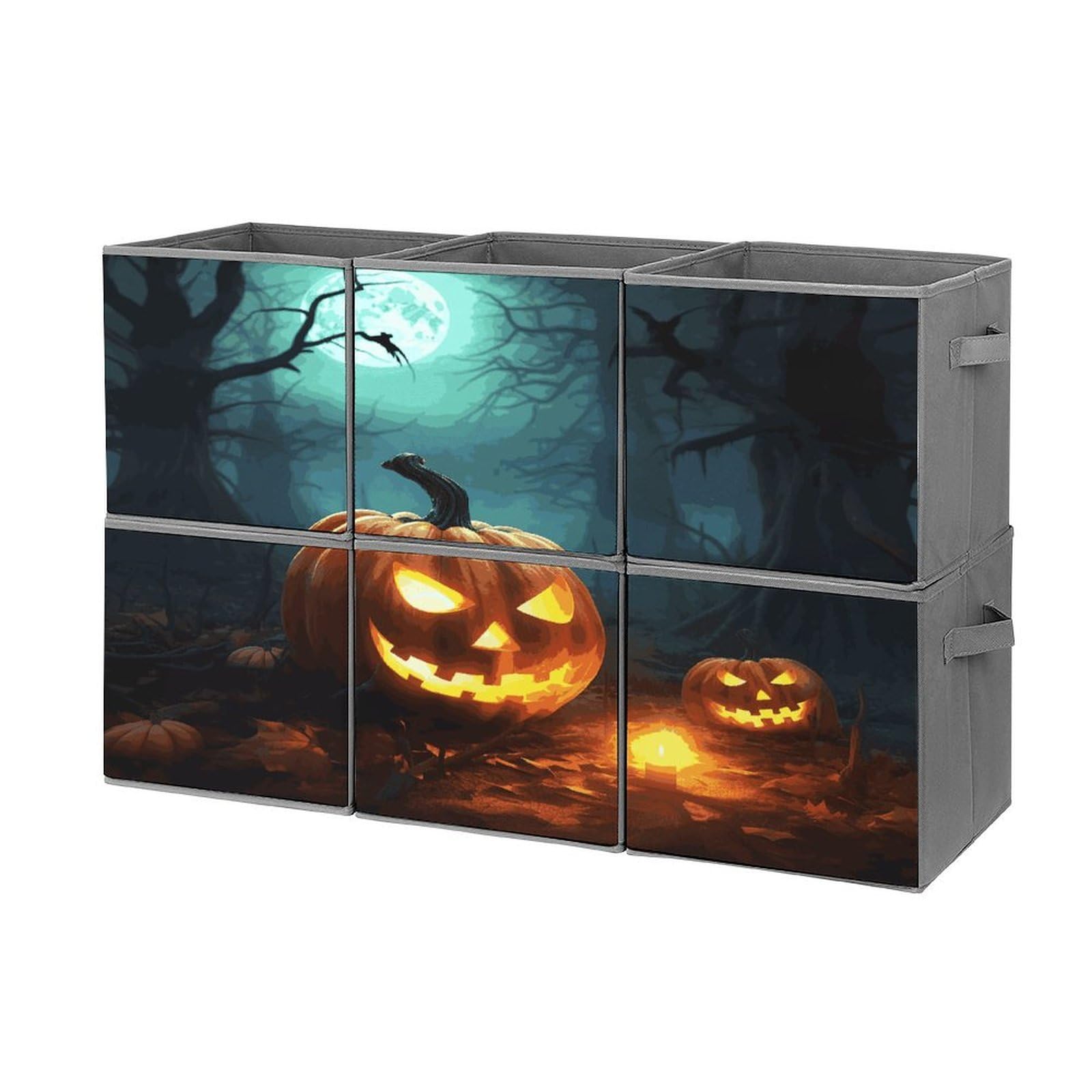 Btcowzrv Style Happy Halloween Pumpkins Storage Cubes, 6 Pack Oxford Fabric Foldable Collapsible Bins With Handles, Cubby Storage Baskets Boxes For Closet Shelves Office Organization