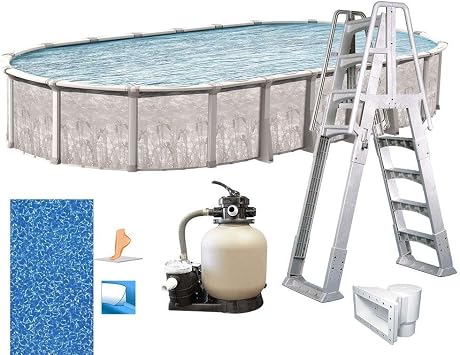 In The Swim 15 x 26 Oval Above Ground Swimming Pool - Marina Package - Featuring Sand Filter, Pump System and A-Frame Ladder