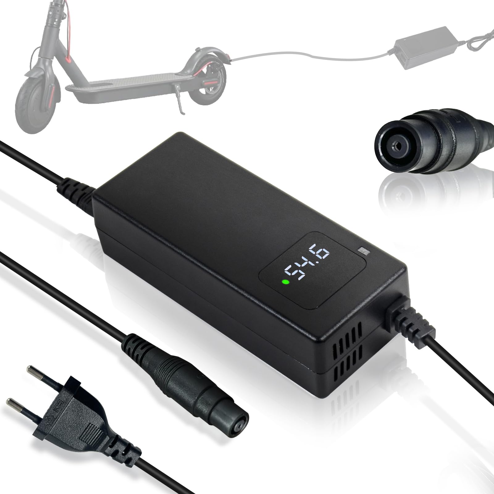 Chargeur de Batterie 54,6V 2A avec Écran Numérique, Alimentation Rapide Compatible avec Trottinette Électrique Xiaomi 4 Pro Plus / 4 Pro Max / 5 Max, Adaptateur Sécurisé