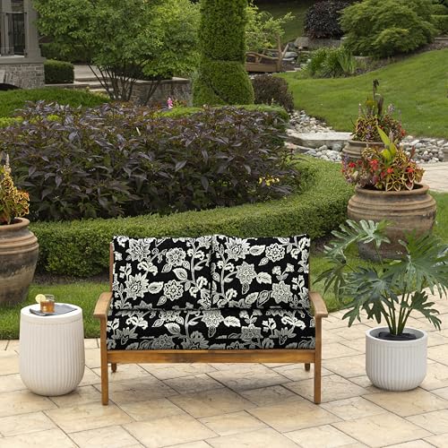 Image of Arden Outdoor Loveseat Cushion Set, 48 x 24, Rain-Proof, Fade Resistant, Cushion Set for Couch, Bench, and Swing Ashland Black Jacobean