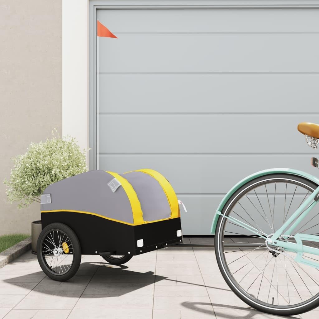 Bike Trailer Black and Yellow 30 kg Iron, Bicycle Cargo Trailer, Bicycle Large Cargo Wagon Trailer, Bicycle Cargo Storage Cart Cycling Camping Luggage Storage Carrier Transport Type1