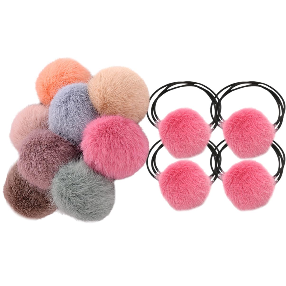 Beaupretty 60piezas Gomas De Pelo Elásticas Pompones De Peluche Para Niñas y Adultos Accesorios De Cabello Coloridos y Adorables
