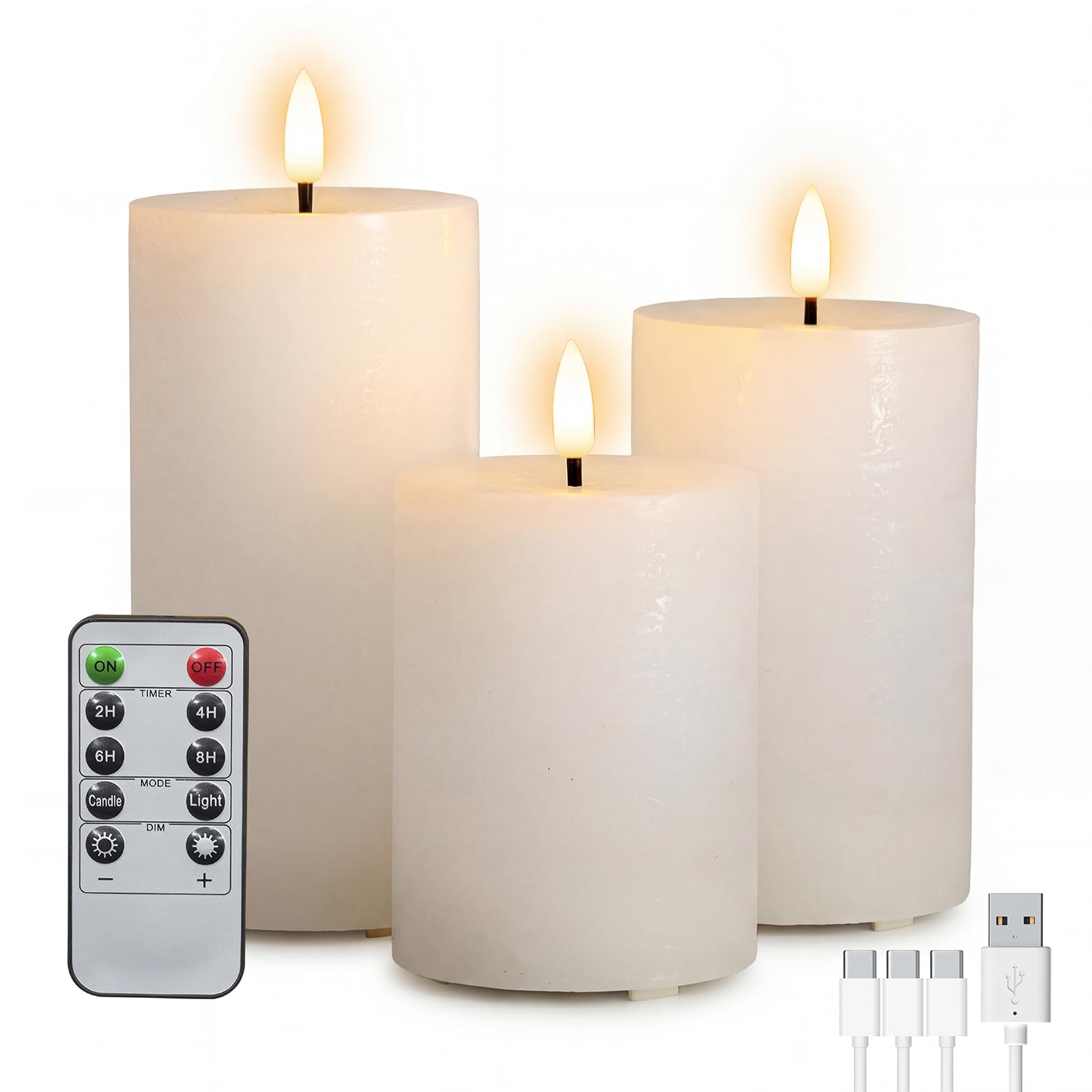 Set di 3 candele a LED, vera cera