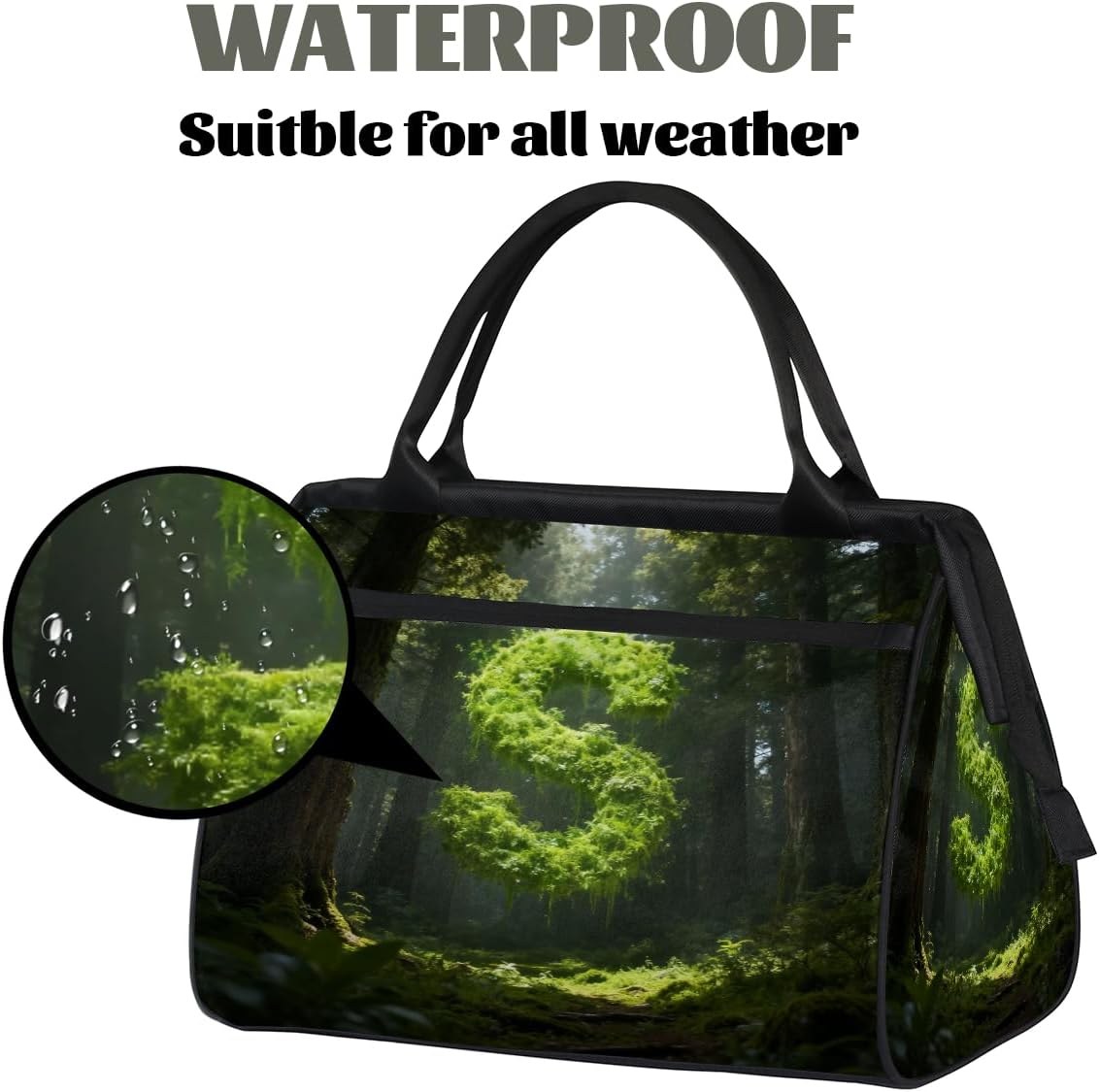 Travel Gym Bag - Green Plant Letter S Large Capacity Tote for Men Women - Shoulder Weekender Bag for Travel Yoga School - Mommy Hospital for Labor Delivery