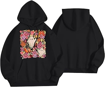 Halloween Hoodies for Women 2025 Fall Fashion Long Sleeve Cute Ghost Graphic Lightweight Hoodie with Pockets