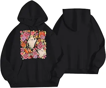 Halloween Hoodies for Women 2025 Fall Fashion Long Sleeve Cute Ghost Graphic Lightweight Hoodie with Pockets