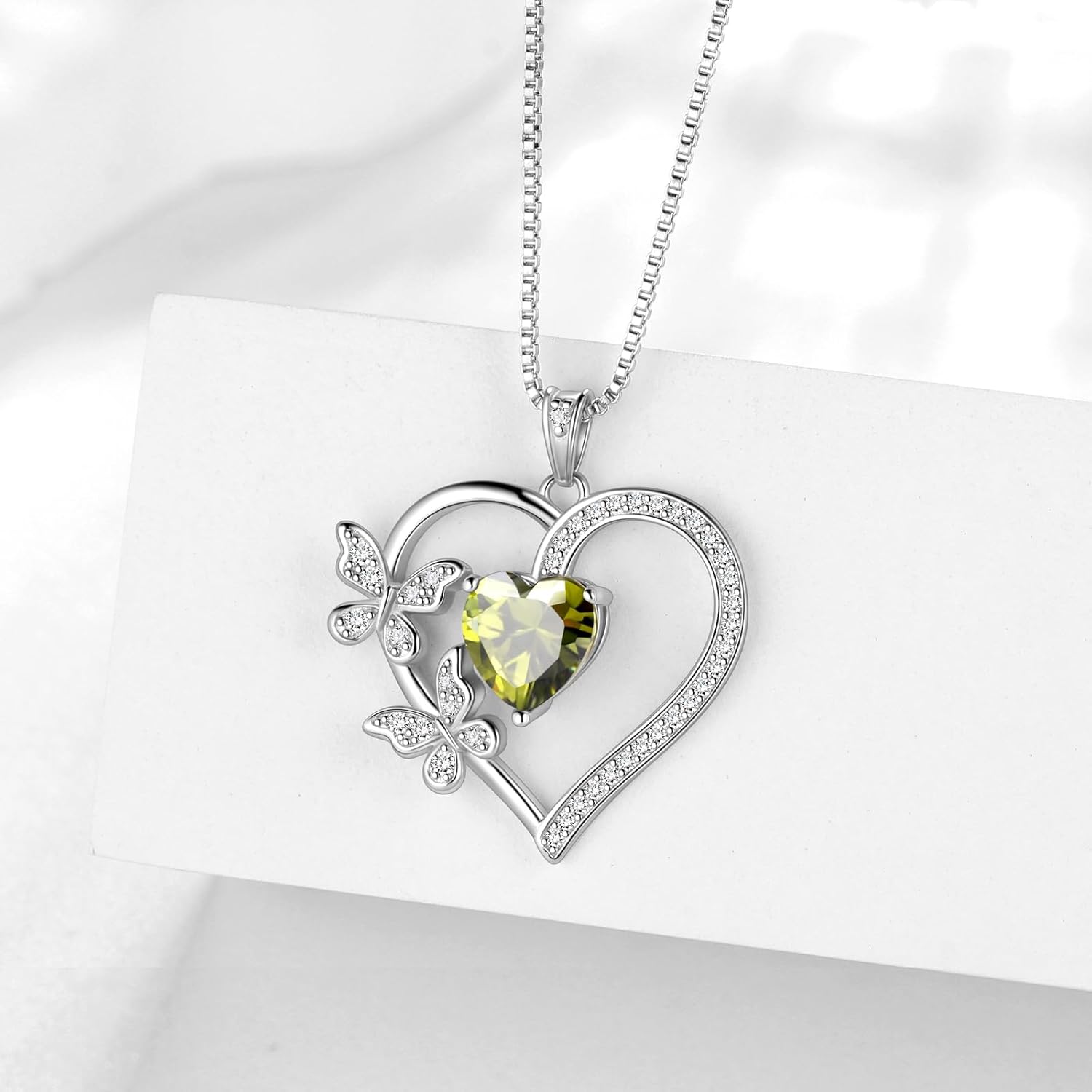 Aurora Tears Heart Butterfly Pendant Necklace - 925 Sterling Silver Birthstone Heart Crystal Necklace Gifts for Women Jewelry Mothers Day Valentines Birthday Gifts for Girls - Image 2