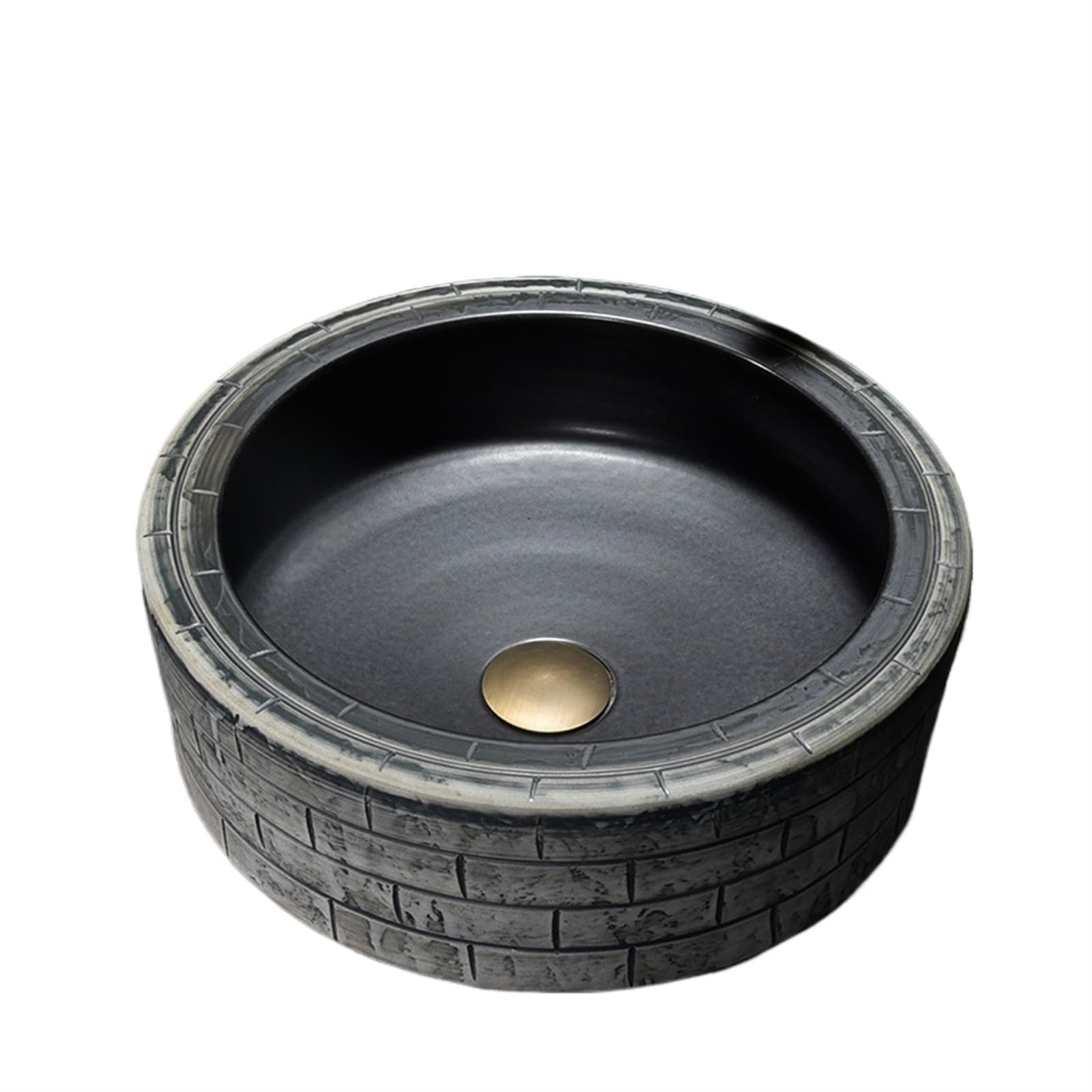 Umywalka Nablatowa, Ceramiczna Umywalka Nablatowa Z Teksturą Cegły, Artystyczna, Z Kranem I Odpływem, Jeden Kolor, Jeden Kolor