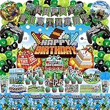 294 PCS Pixel Birthday Party Supplies, Miner Theme Video Game Party Decoration Include Balloons, Bac