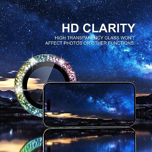 Image of Choiche Compatible for iPhone 15 Pro /iPhone 15 Pro Max Camera Lens Protector Bling, 9H Tempered Glass Camera Cover Screen Protector Metal Ring Decoration Accessories (Glitter-Colorful)