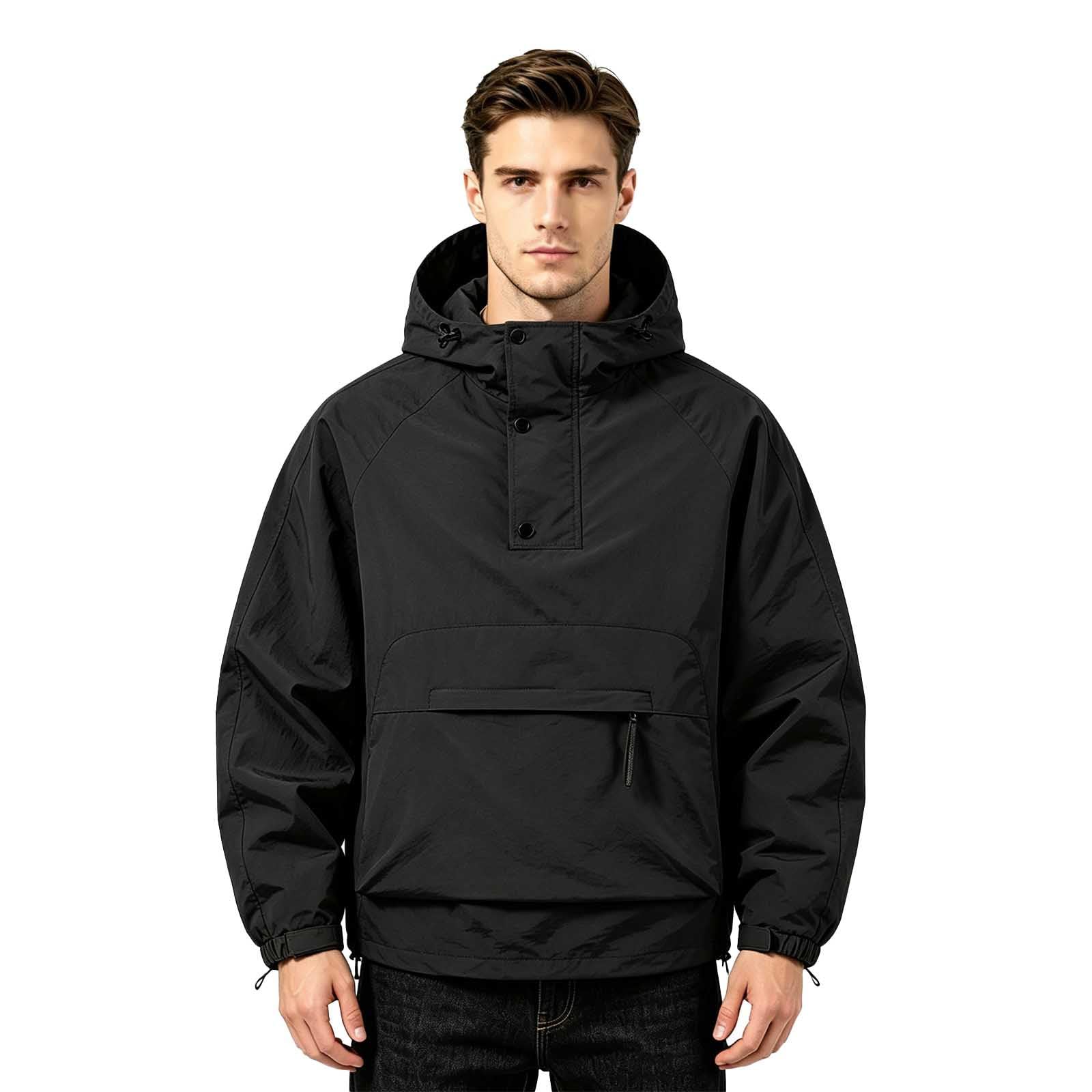 Windbreaker Herren Wasserdicht Cargo Schlupfjacke Kapuze Sportliche Übergangsjacke Winddicht Regenschutz Wandern Freizeitbekleidung Oberteil