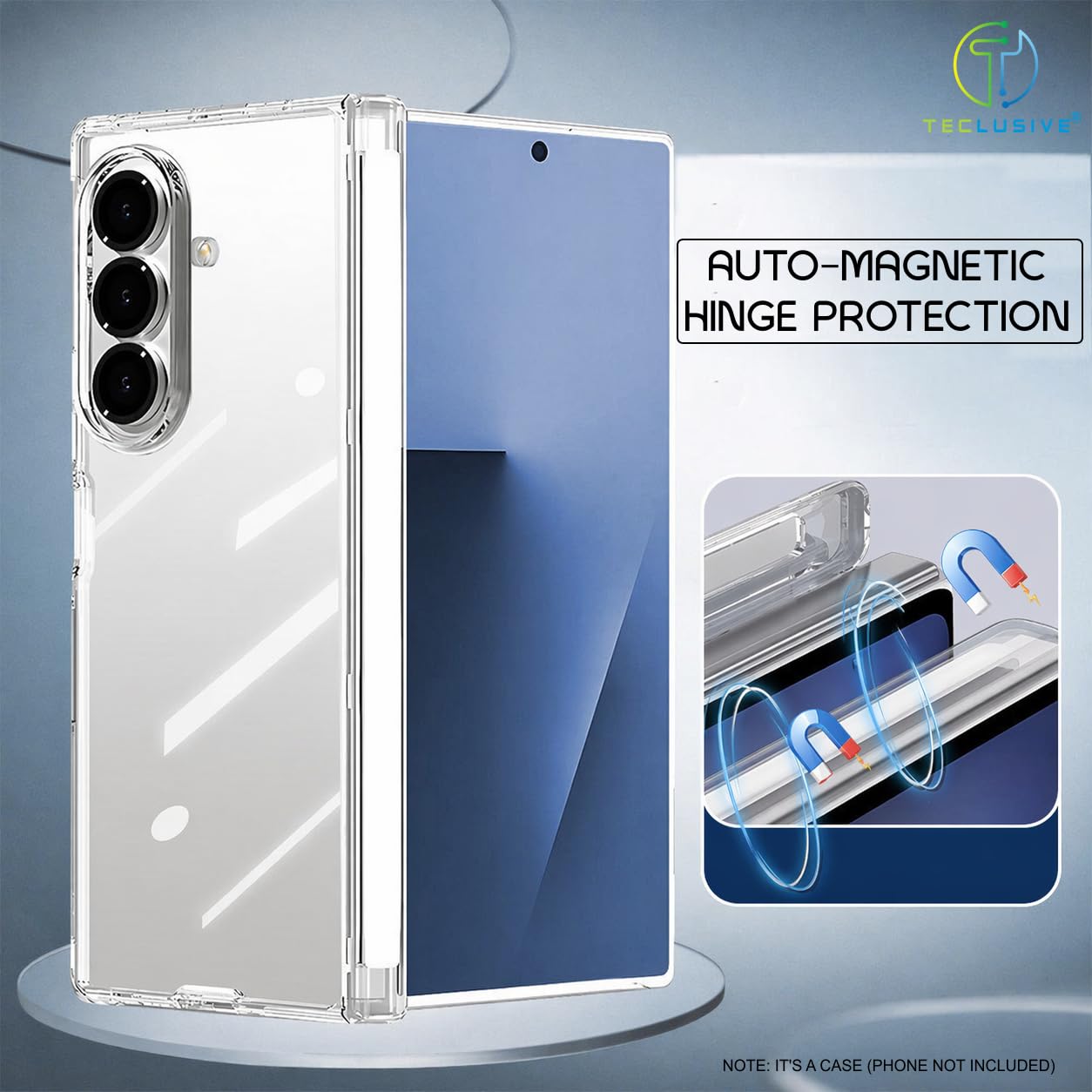 T TECLUSIVE Clear Case with Magnetic Hinge Protection Compatible with Galaxy Z Fold 7 | Crystal Transparent Hard Shell Cover with Front Glass Protector | Lifetime Anti Yellow — Amazon image 5