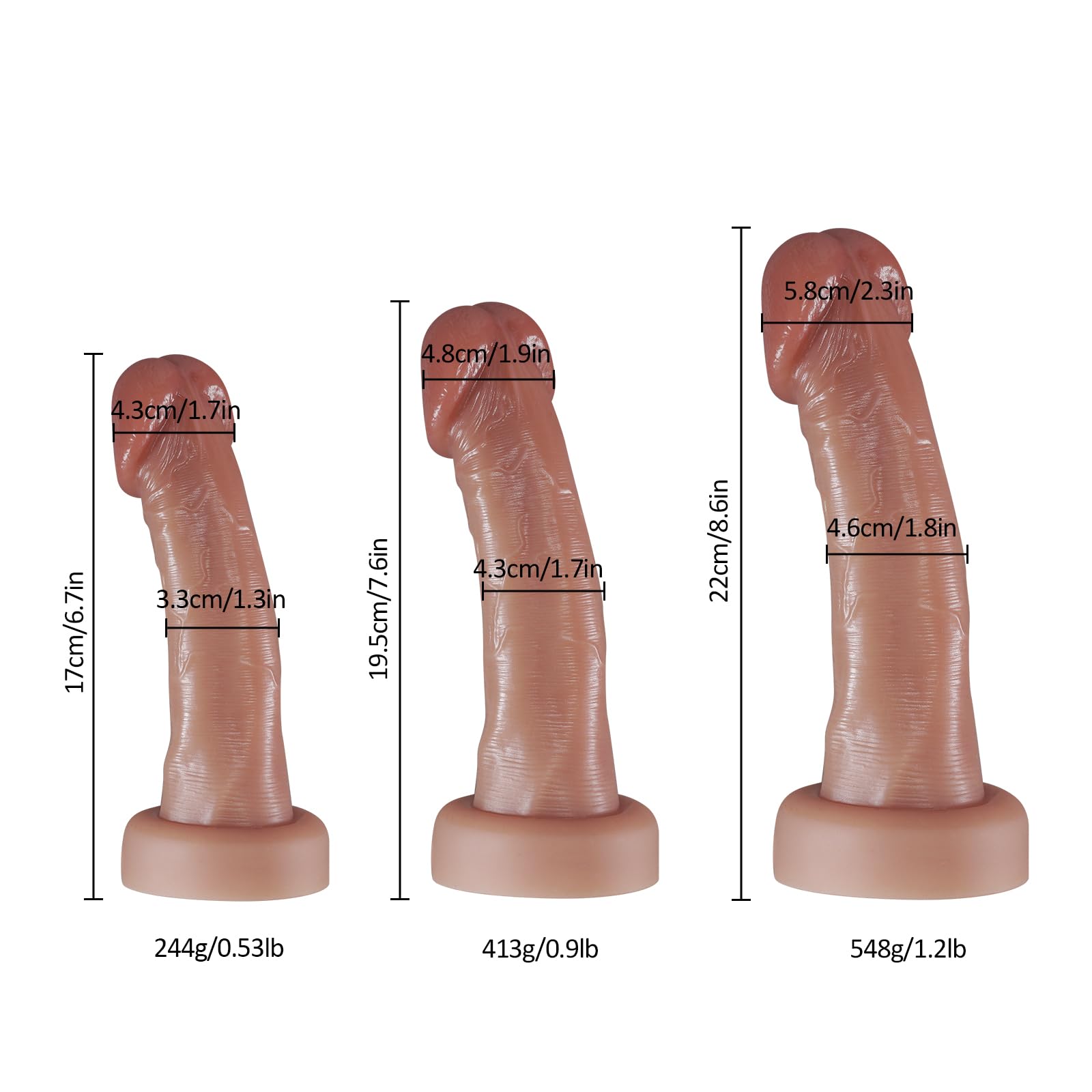 Dildo anale realistico in silicone(17 cm/19,5 cm/22 cm), dildo senza testicoli per una maggiore profondità, stimolazione del punto G/punto P, adatto per utenti principianti ed esperti (L)