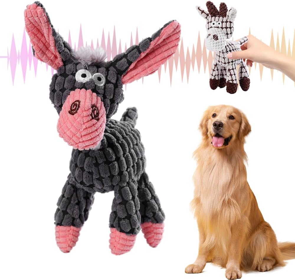 Fliwos Plush Squeaky Dog Toy, 2026 Upgraded Interactive Dog Chew Toy, Soft Stuffed Pet Plush Toys for Puppies, Small, Medium and Large Dogs (Grey - Donkey)