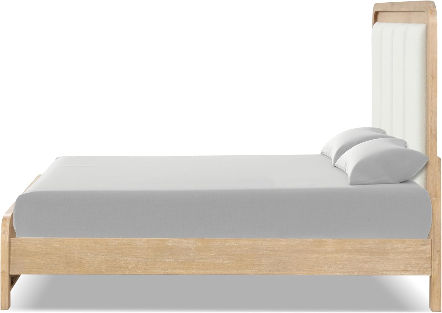 Furniture of America Verena Modern Solid Wood Bed Frame with Channel Upholstered Headboard, Wooden Bedframe for Bedroom, Guest Room, Box Spring Required, Natural, King