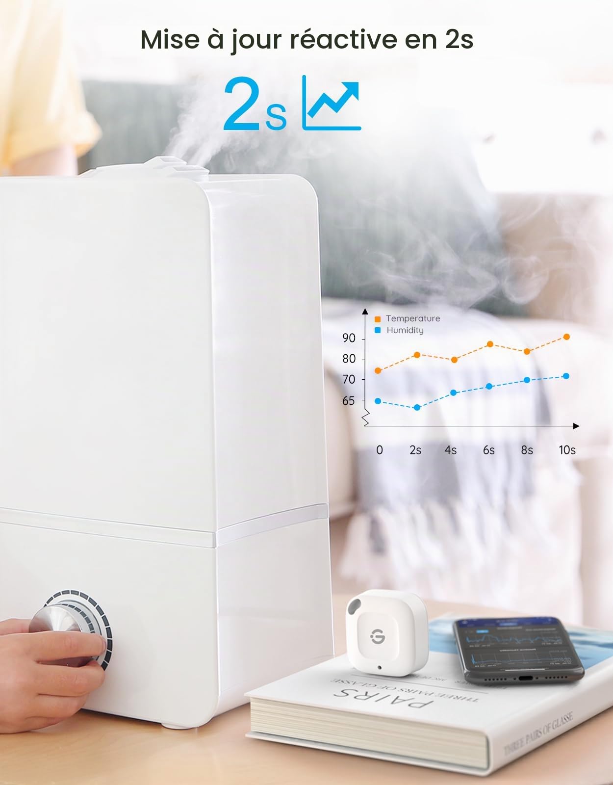 GoveeLife Thermomètre hygromètre Bluetooth, 80 m, appareil intelligent de température et d'humidité avec notification d'application, 2 ans de conservation et d'exportation de données gratuites, pour