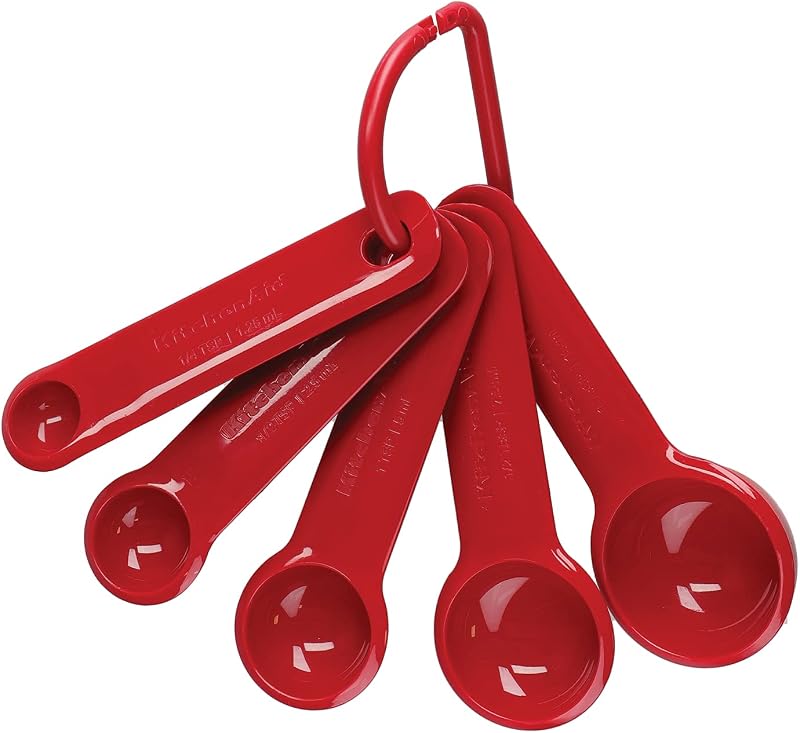 KitchenAid Universal Measuring Spoon Set, Empire Red | Dishwasher-safe, space-saving design with snap-together storage; features clear, easy-to-read capacity markings.