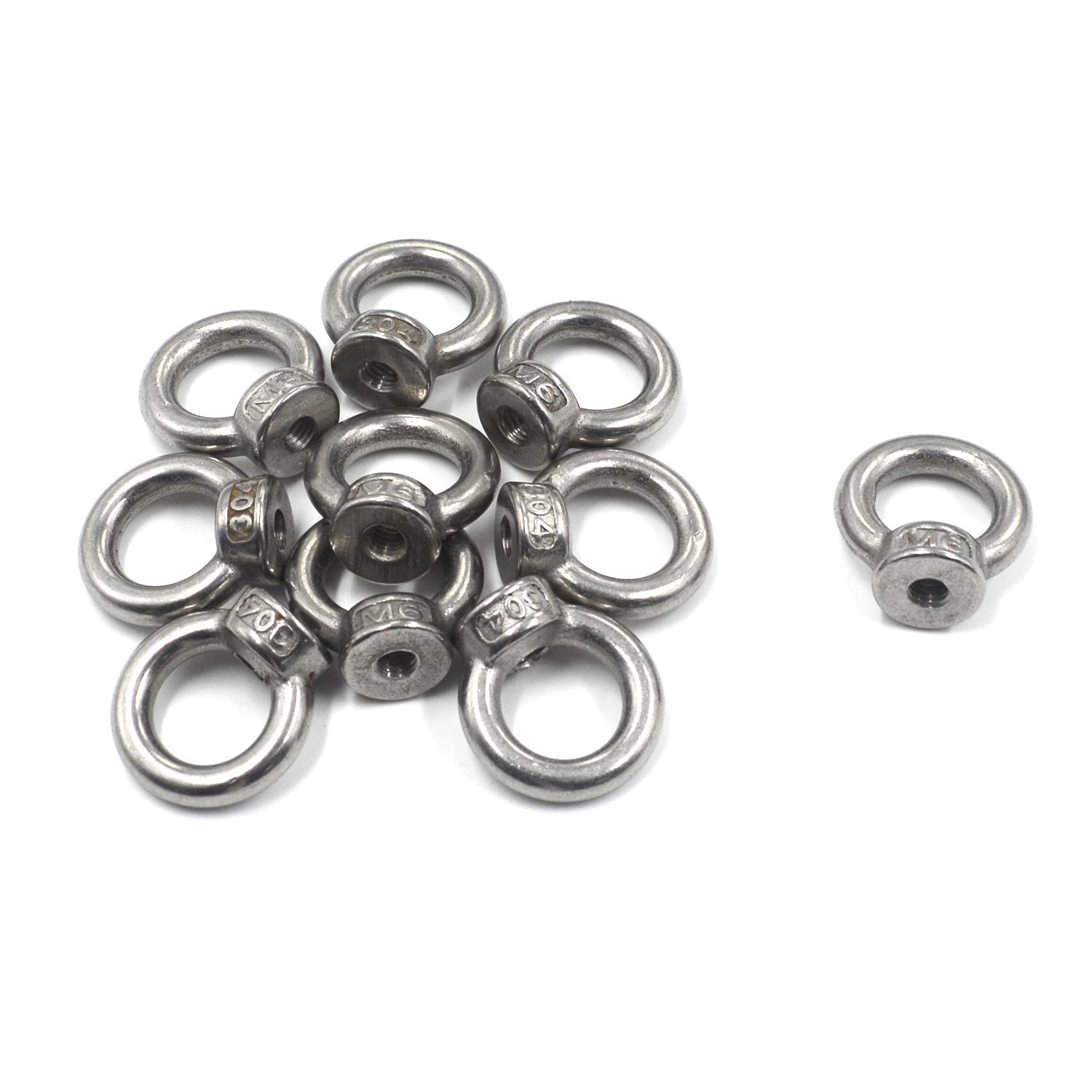 MTMTOOL 10-Pack Lifting Eye Nut Ring Shape Nuts M6 Female Eye Bolts for Marine Cable Rope-picture-23