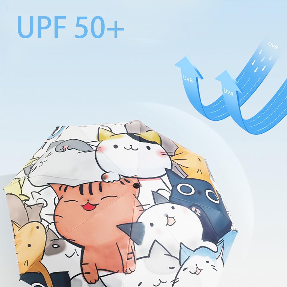 Parasol przeciwsłoneczny Ochrona UV Kot Wzór 3D Kompaktowy Powierzchnia UPF 50 SPF 50 Składane parasole Parasol dla kobiet