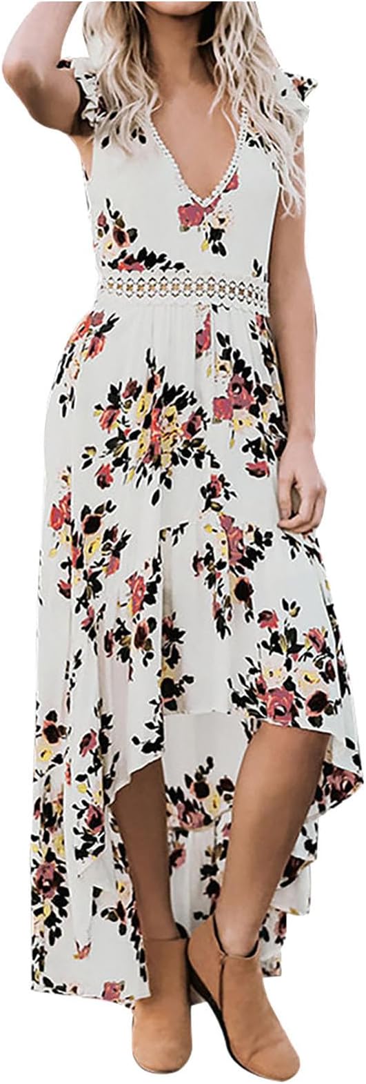 Women's Fall Dresses 2023 Fashion Solid Sexy V Neck Sleeveless Beach Flowy Party Maxi Dresses, S-3XL