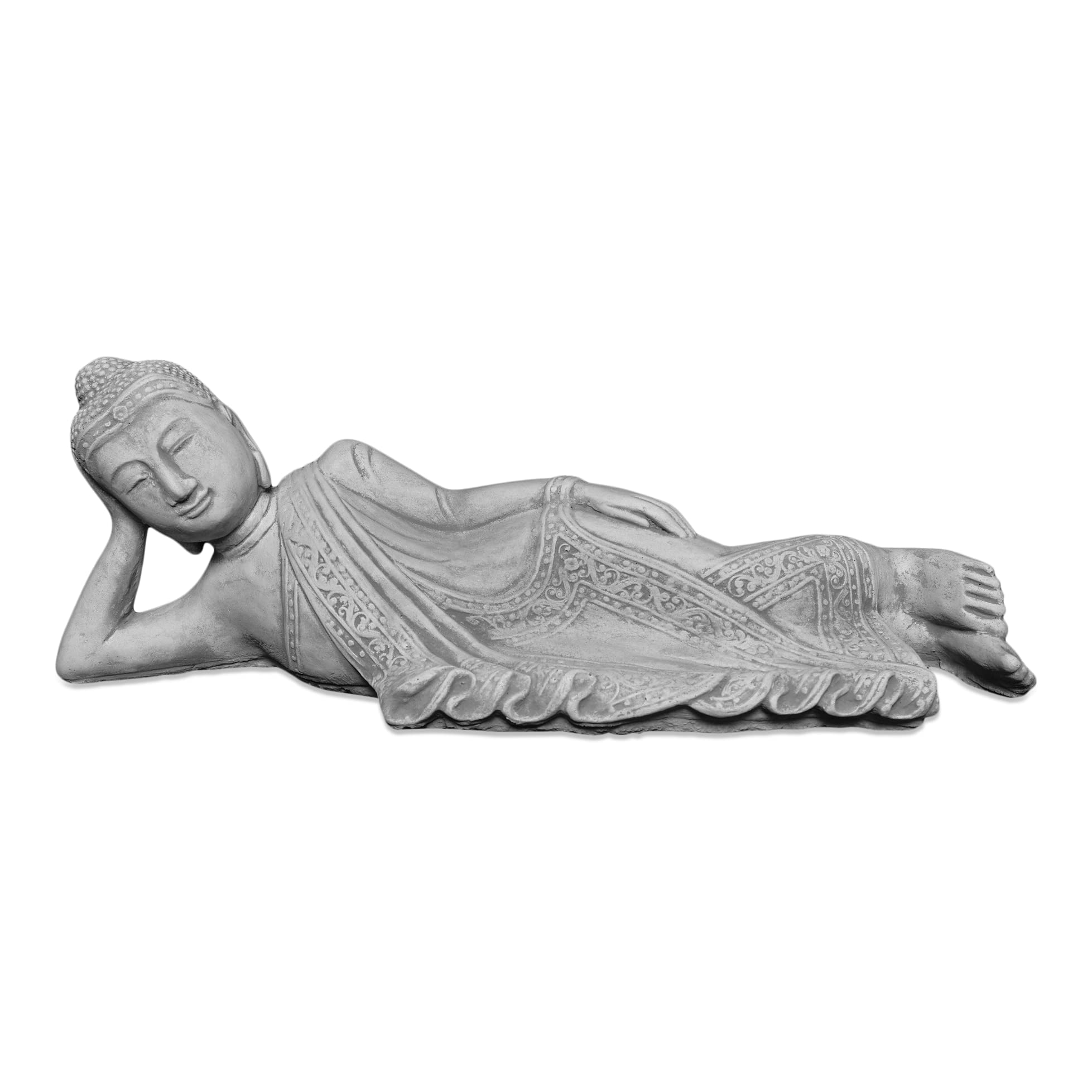 gartendekoparadies.de Reclining Buddha, stone figure, H. 25 cm, 21 kg, gray, frost-proof made of cast stone for outdoor use
