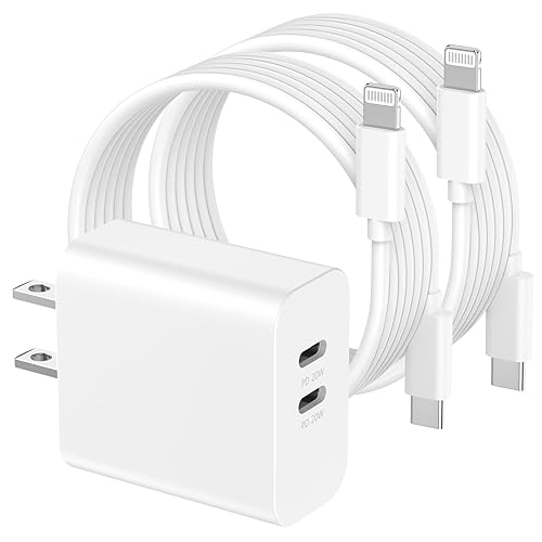 Cargador súper rápido para iPhone 14, [certificado MFi de Apple], 40 W, cargador USB C de doble puerto, bloque de carga rápida, paquete de 2 cables