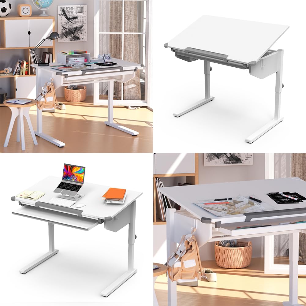Vicco Kinderschreibtisch Arc, Weiß, 108 x 68 cm höhenverstellbar, für ergonomisches Arbeiten und anpassbare Sitzposition