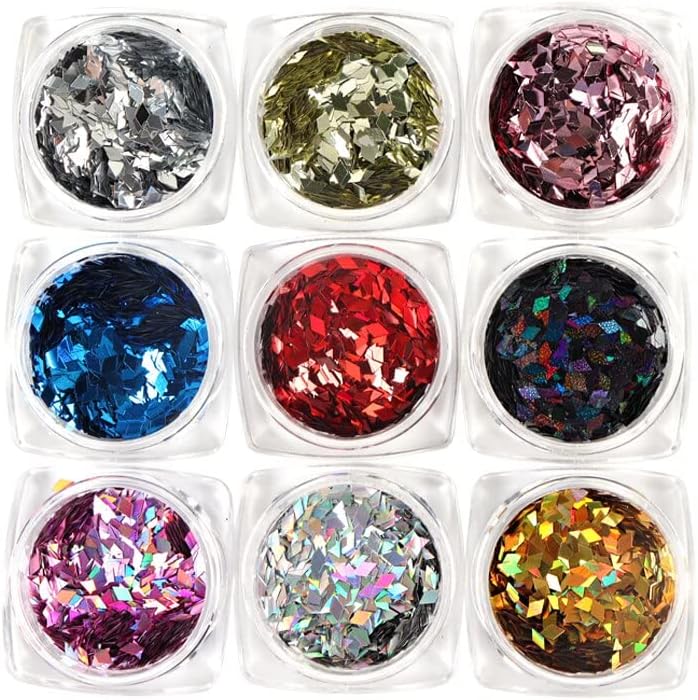 9Pcs/Set Rhombus Nail Sequins Holographic Diamond Flakes Manicure Design Supplies Kits Nails Decorations Accessories 2mm - (Color: 9B-LX)