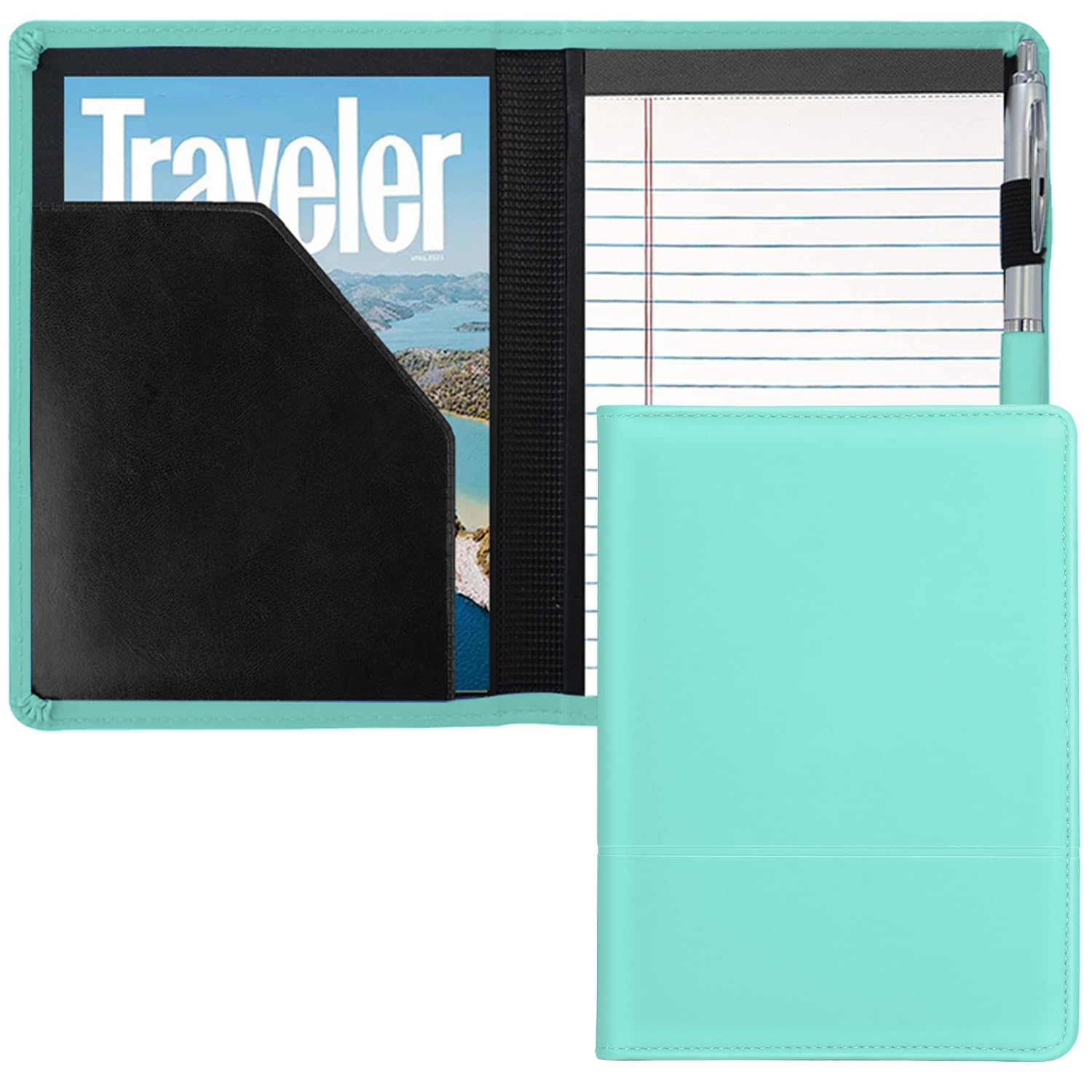 Padfolio/Portfolio Binder, Mini Padfolio Portfolio Binder 5 x 8 Legal Writing Pad, A5 Document Organizer Folder for Men Women,Mint Green