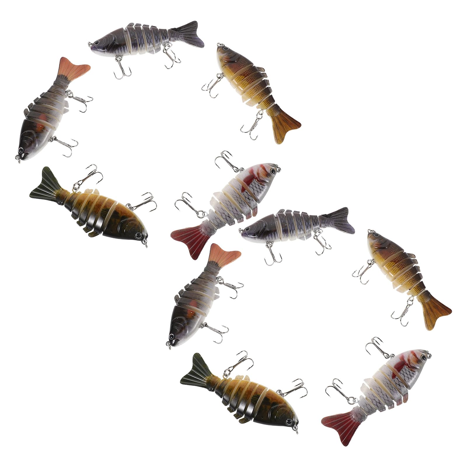 10 Señuelos de Pesca Segmentados de 10 Cm, Señuelos Duros de Imitación Multiarticulados, Cebo para Pescar Lubina y Trucha en Agua Dulce y Salada, Juego de Cebos Artificiales