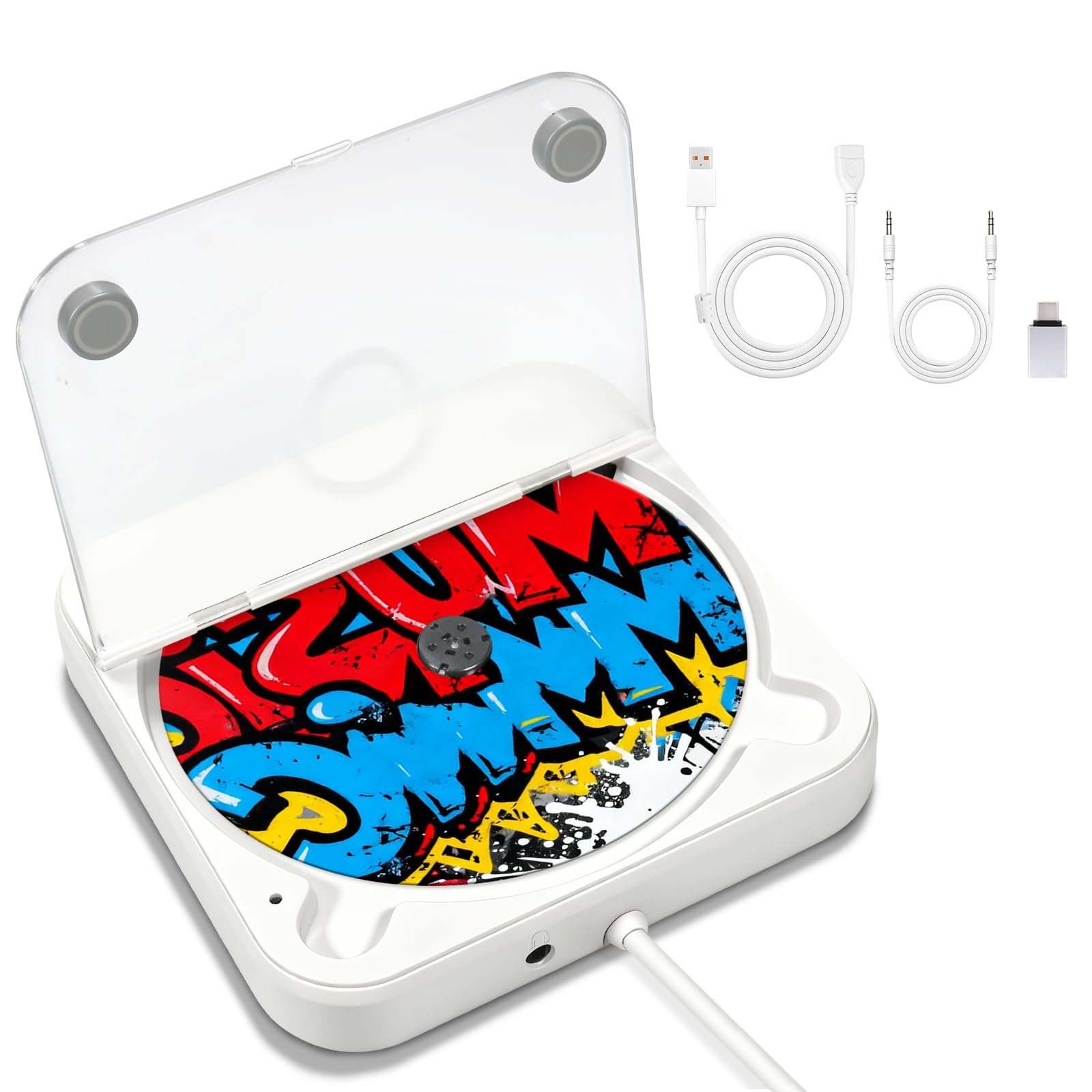 Portable CD Player for Car External Car CD Player Plug and Play with USB & AUX Port, USB Extension Cable, Anti-Skip, Music CD Players for Vehicle Laptop TV Computer