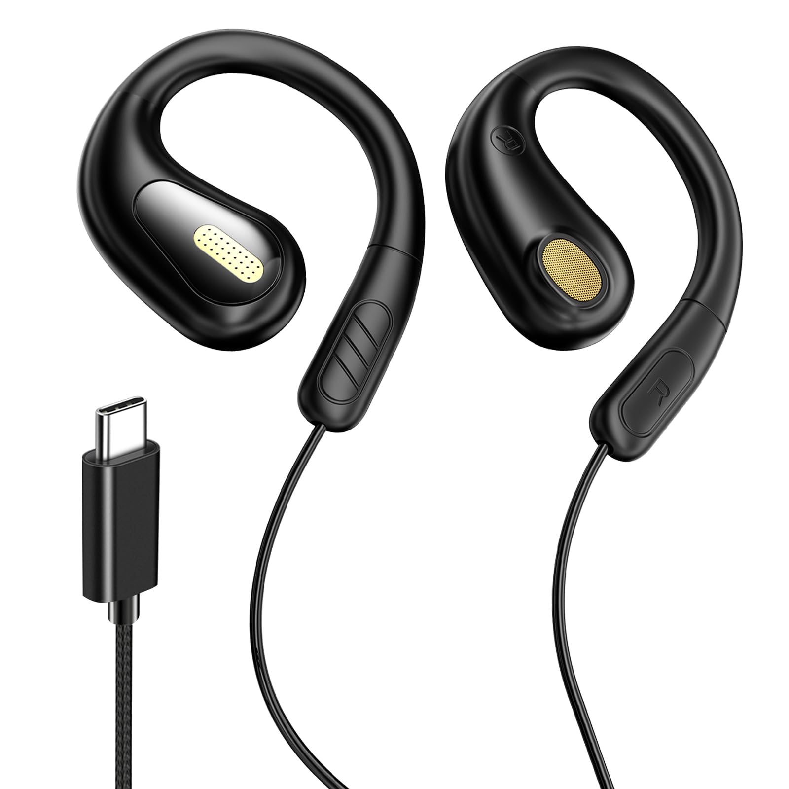 【初登場】 USB Type C オープンイヤー イヤホン 有線 耳を塞がない 耳掛け マイク付き ながら聴き 開放型 イヤホンマイク 着信対応 音量調整 潔癖症の方に iPhone 16│Galaxy│PixelなどタイプCポート搭載のデバイスに対応