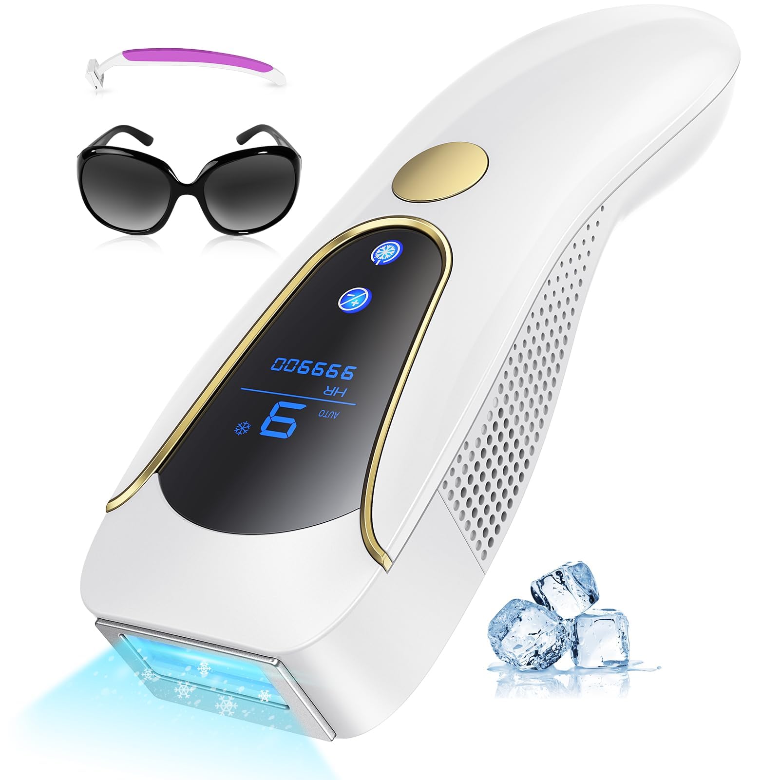 Depiladora Laser IPL con Función de Enfriamiento, 3 en 1 Depiladora Luz Pulsada con Funcional HR/RA/SC, 9 Nivel de Energía/ 999.900 Luz Pulsada/Max 19.35J Para Piernas, Bikini, Axilas, Cara