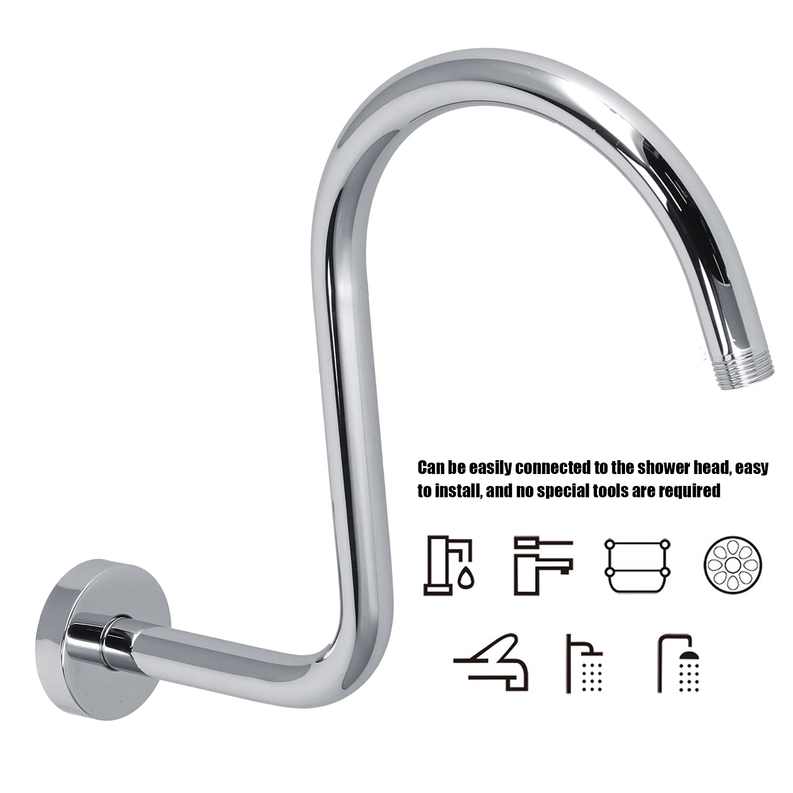 Braccio doccia per bagno, braccio doccia a collo di cigno, braccio doccia a forma di S, per accessorio da bagno(233 Placcatura)