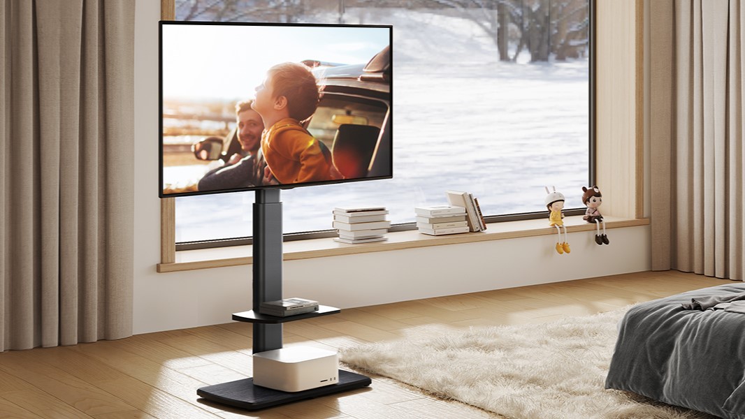 Supporto TV Da Pavimento FITUEYES Per Schermi 32-60", Girevole 70° E Regolabile In Altezza, Base In Vetro Temperato 8mm - 2