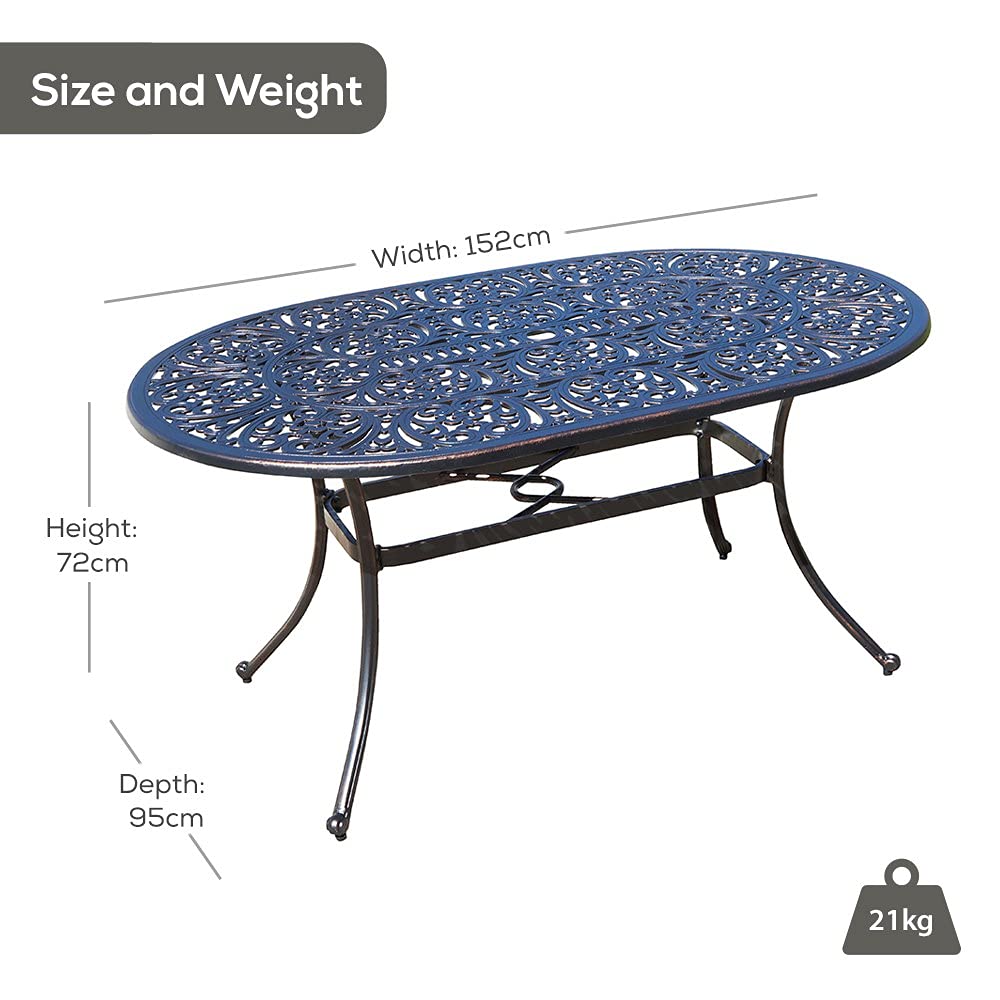 Cast Aluminium Metal Oval Garden Table RustFree Weather Resistant