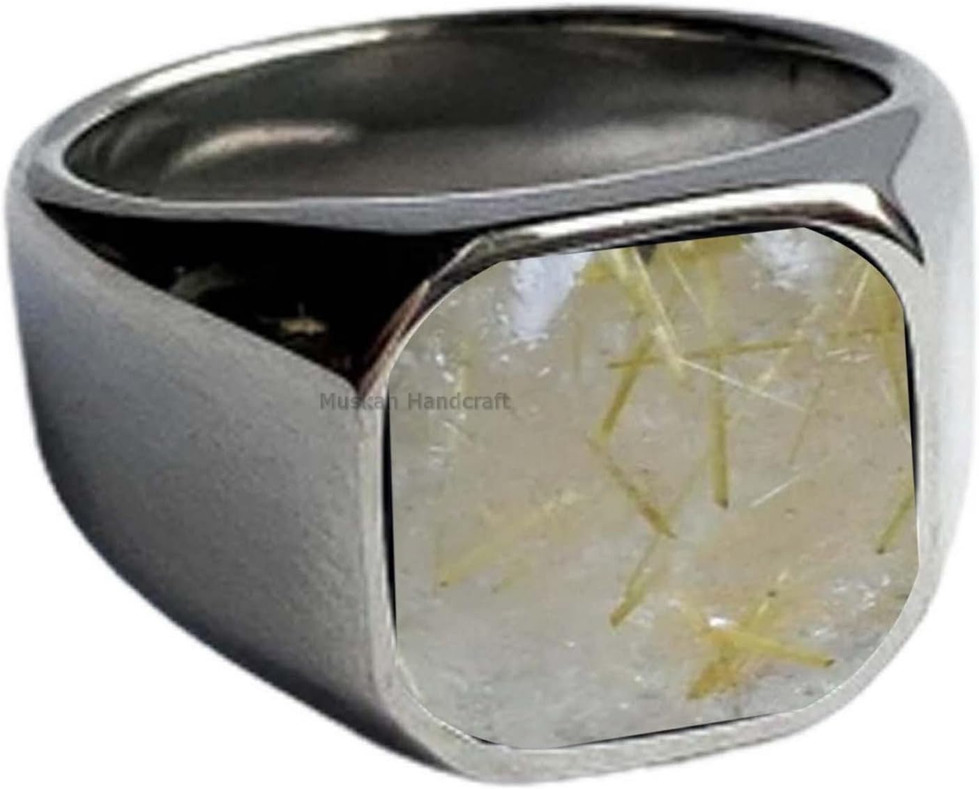Solid 925 Sterling Silver Cushion Shape Gemstone Men’s Signet Ring – Beautiful Handcrafted Christmas Gift for Him (Amber)