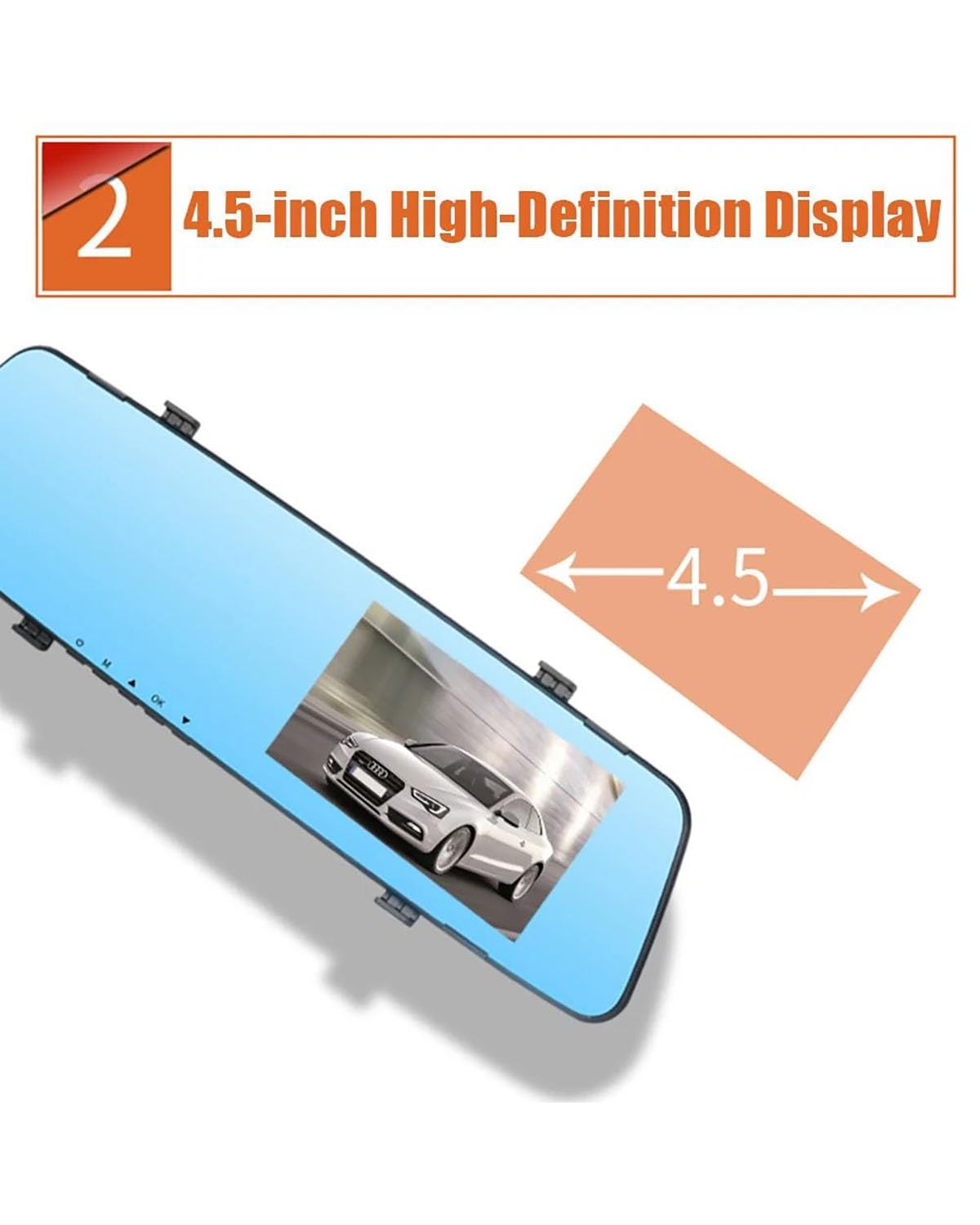 Dashcam Cámara Salpicadero con Espejo Retrovisor DVR Coche Cámara Salpicadero Doble Lente 4,5 Pulgadas, Full HD Juego Tarjetas 32 GB Accesorios Automóviles Cámara Coche(Single Camera 32G)