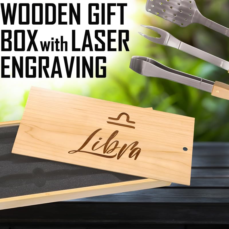 Set de BBQ Libra con espátula, pinzas y tenedor en caja miniatura 5