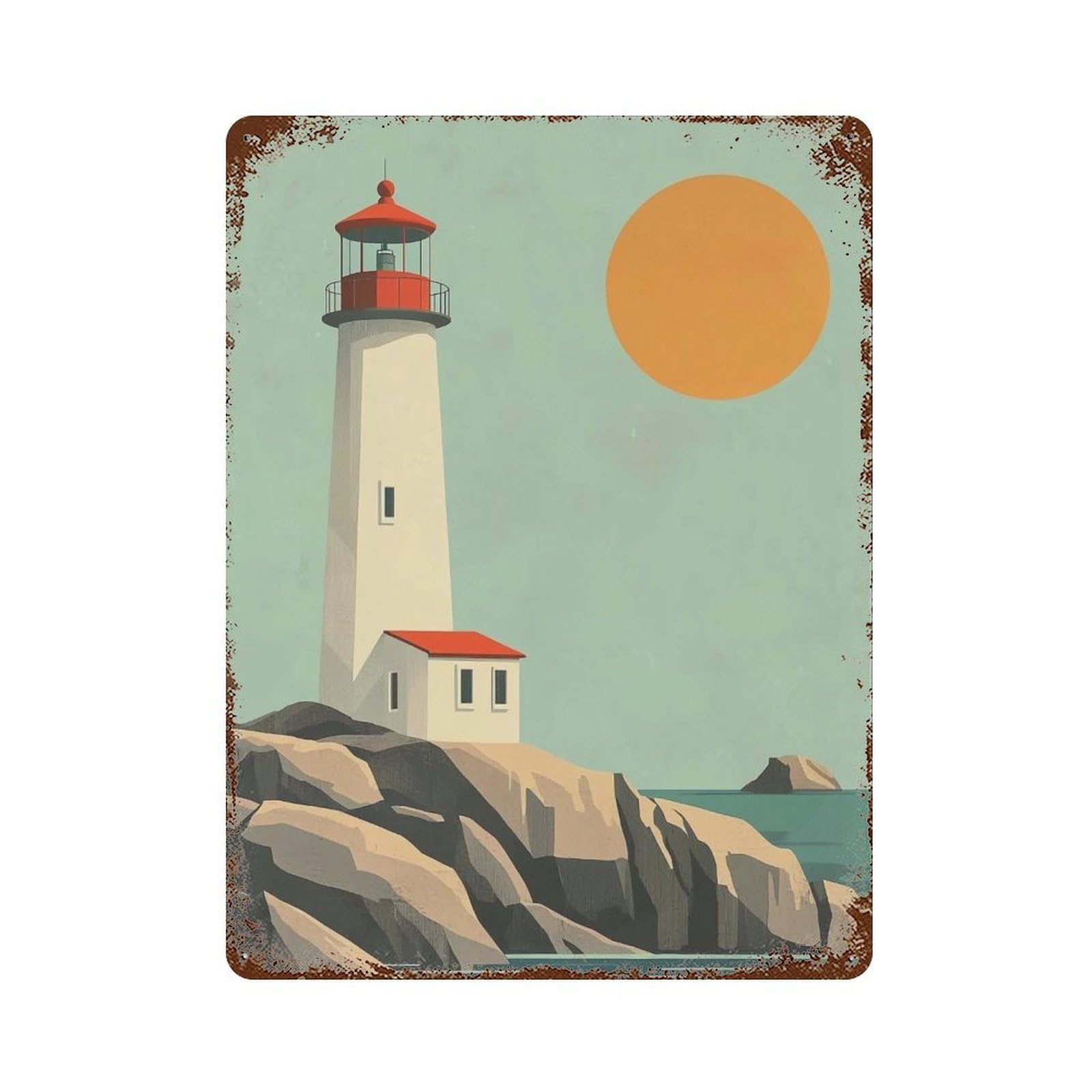 YHGERTKU Coastal Lighthouse Print 01 Wall Art Retro Iron Vintage Metal Tin Sign Poster Modern Decor for Living Rooms Gift 40x30cm