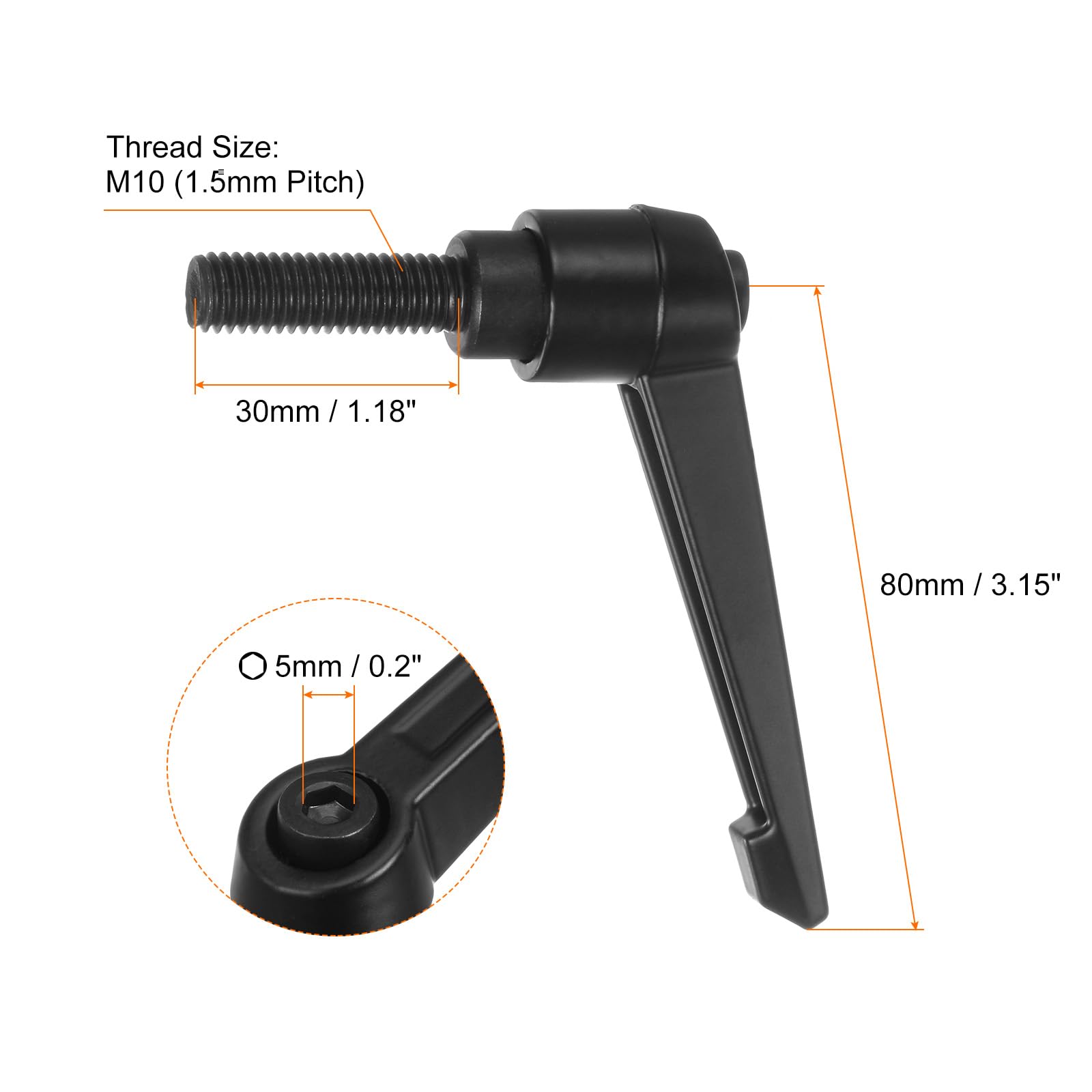 1-3PCS M4 M5 M6 M8 M10 M12 M16 Orange Levier De Serrage Poignée