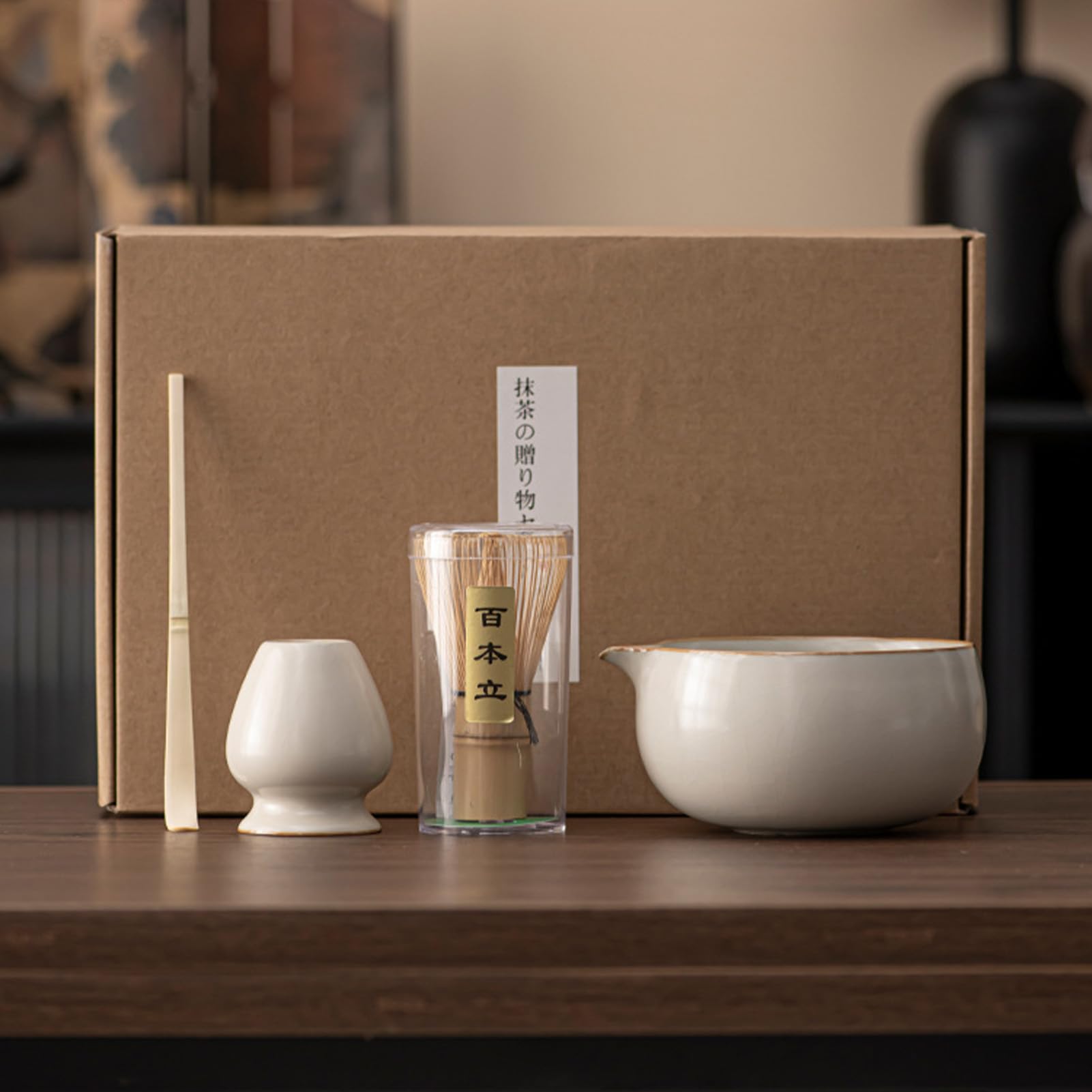 4 Pcs Service À Thé Japonais, Matcha Whisk Set Matcha Bowl, Support De Fouet À Matcha Kit, Set Fouet À Matcha, Ensemble De Fouet À Matcha,Ensemble Bol À Whisky Matcha (Beige)