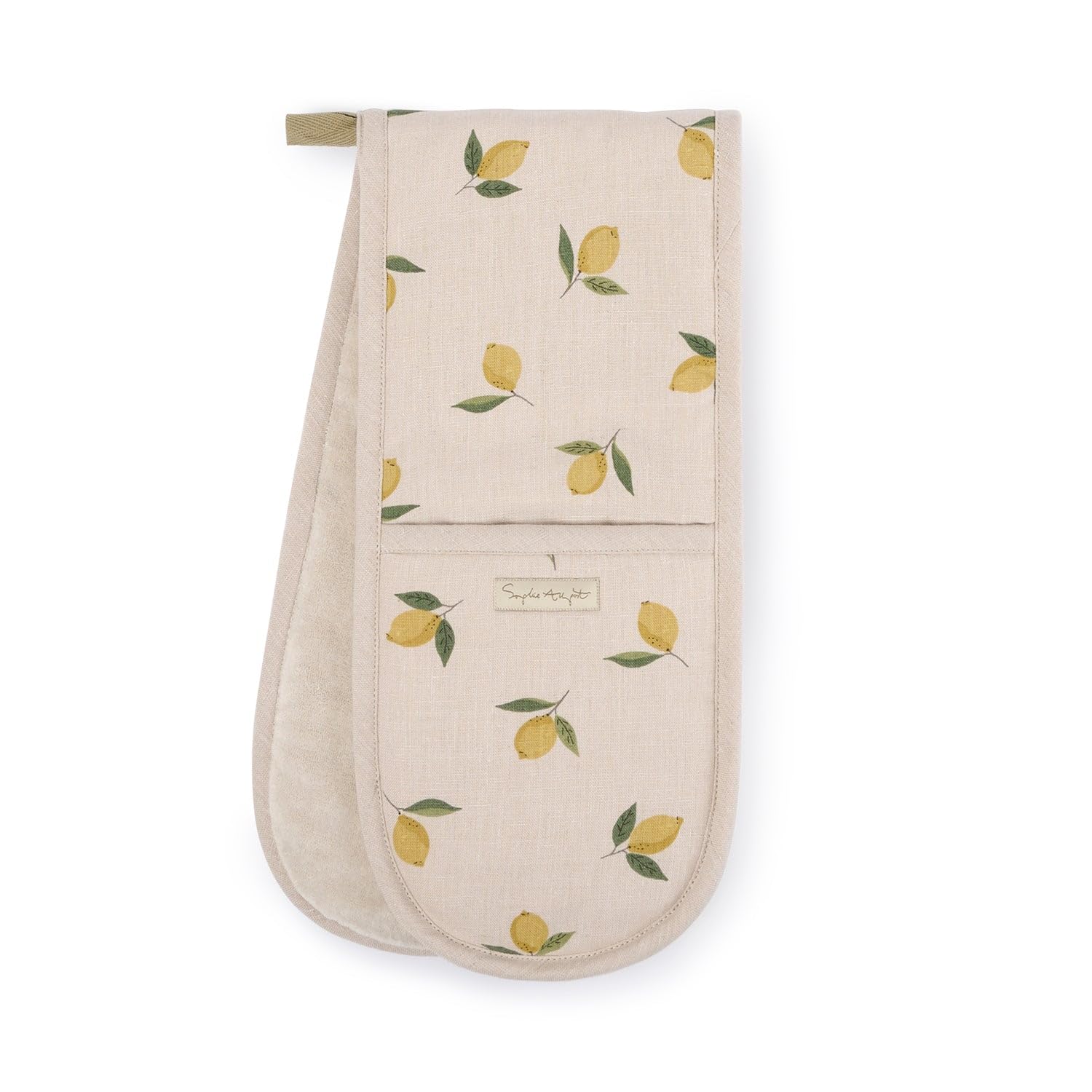 Sophie Allport Neutral Lemons Linen Double Oven Glove
