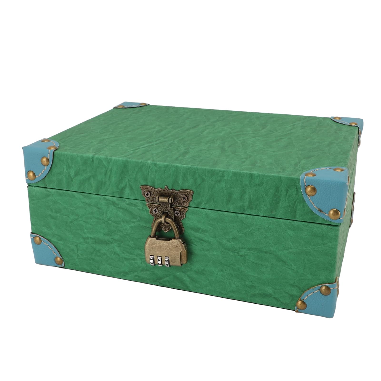 lyrlody Cofre del Tesoro, Caja de Almacenamiento de Recuerdos de Joyas de Cuero y Madera con Cerradura, Caja Cuadrada Hecha a Mano 27 X 20,5 X 11 Cm, para Dormitorio, Sala de Estar, Oficina, Estudio