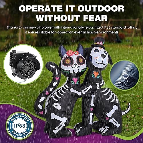 61FTyheq-AL._AC_ ZPISF Black Cat Dog Day of the Dead Inflatable Skeleton Halloween Skeleton Outdoor Decorations Inflatable Halloween Decoration with Built-in LED Lights for Yard, Lawn, Garden