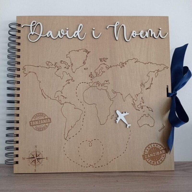 Álbum de Viajes de Madera Personalizado | Álbum para Boda Fabricado en Madera Natural | Regalo ideal Boda