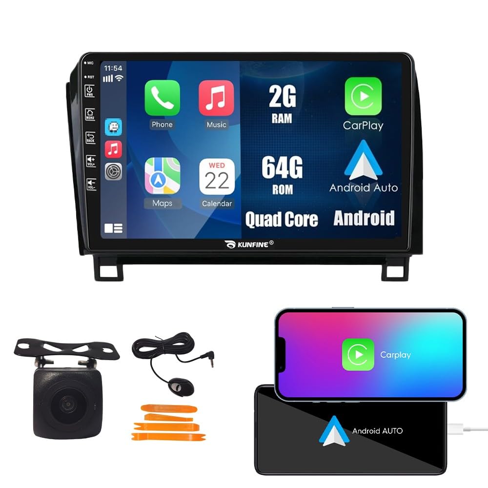 Kunfine CarPlay Android Auto Navigation Stereo GPS Radio Reverse Camera Display 10" IPS Touchscreen Headunit Tablet Pad Media Player For Toyota Tundra