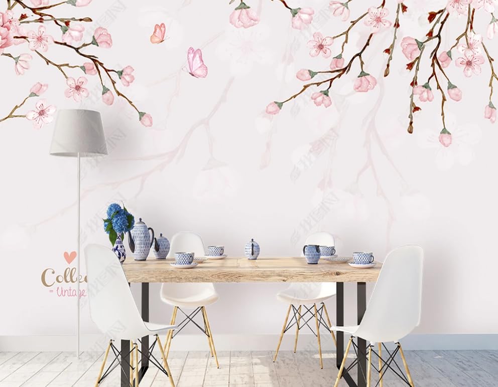 Papier peint intissé fleur de pêcher pour masquer un mur nu de salon
