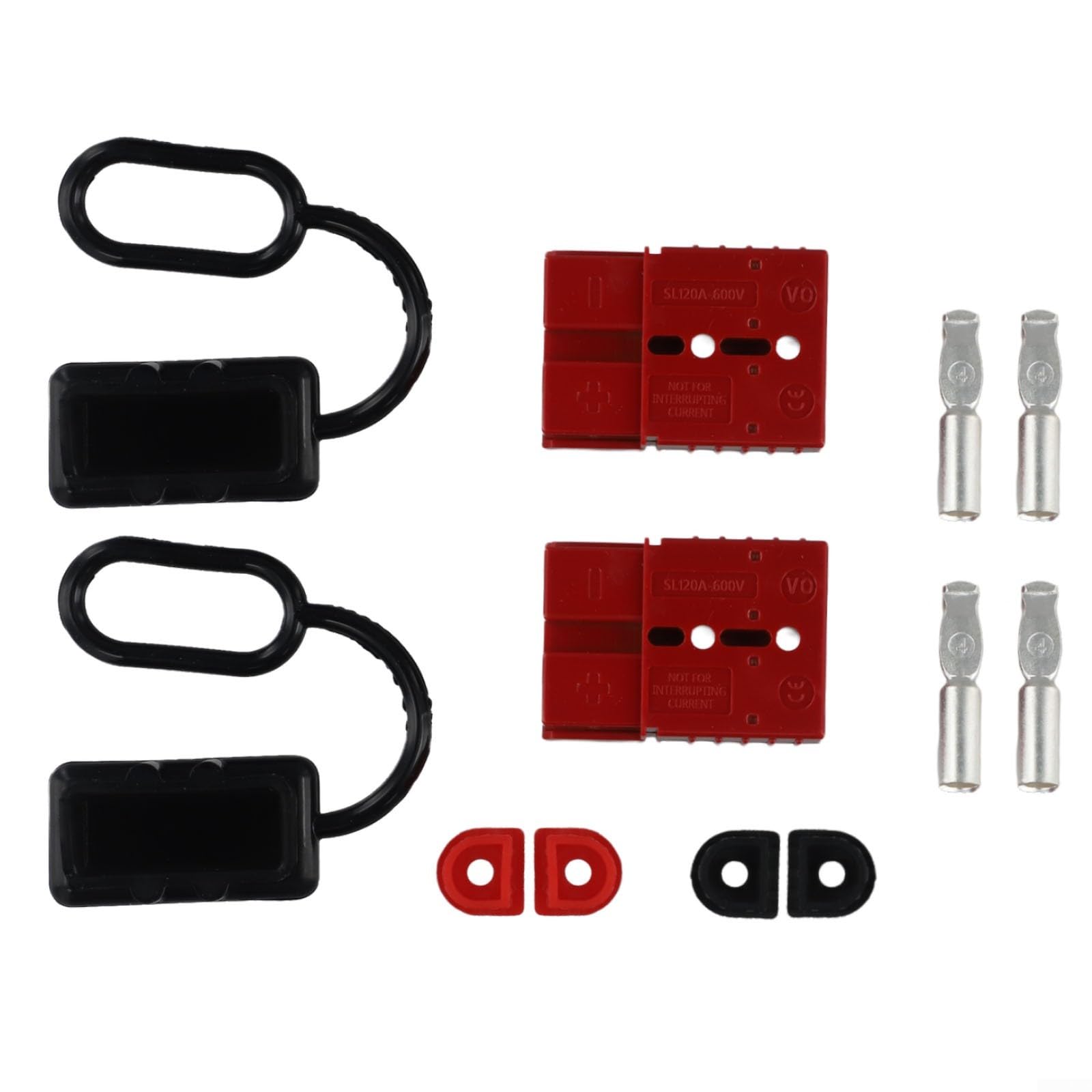 Set di connettori professionali per terminali batteria da 120 A 600 V, 2 pezzi, con coperture protettive per veicoli su larga scala (rosso)