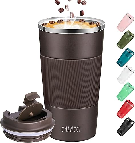 Taza de café de viaje a prueba de derrames, a prueba de fugas, taza de café aislada de 16 onzas con tapa de rosca, vaso de acero inoxidable al